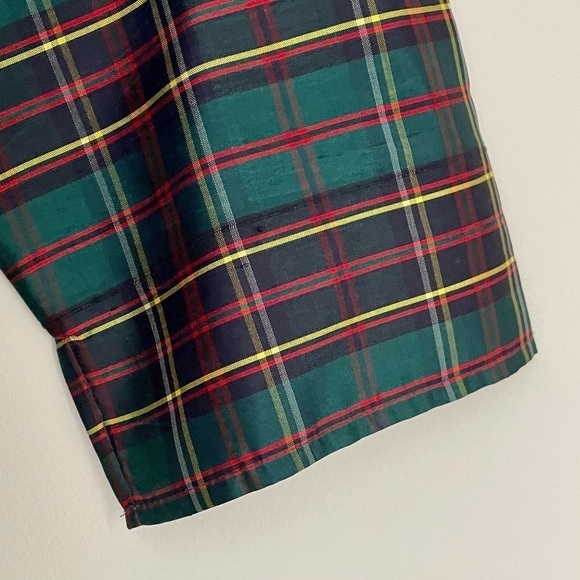 Vintage Anne Carson 100% Silk Wrap Top Holiday Green Red Gold Tartan Plaid - Picture 5 of 8